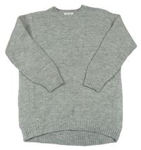 Sivý melírovaný vlnený dlhý oversize sveter H&M