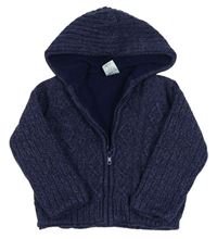 Tmavomodrý melírovaný vzorovaný rebrovaný pletený prepínaci podšitý oversize sveter s kapucňou M&Co.