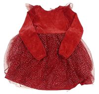 Červené žinylkové/tylové šaty s puntíky a volánky H&M