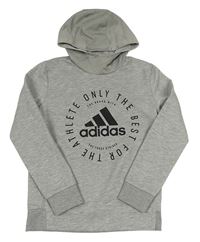 Šedá melírovaná mikina s nápisy a kapucí Adidas