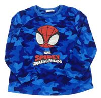 Modro-safírovo-tmavomodrá army plyšová mikina se Spider-manem PRIMARK