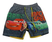Šedo-tmavošedé kostkované plážové kraťasy s Cars Disney