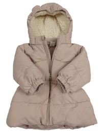 Pudrová prošívaná šusťáková zimní parka s odepínací kapucí s oušky H&M
