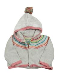 Svetlošedá -ružový melírovaný prepínaci sveter s farebnymi pruhmi a kapucňou s brmbolcom zn. Next