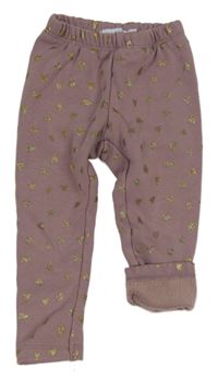 Fialovohnědé teplákové zateplené legíny se zlatými hvězičkami name it.