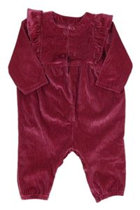 Vínovo-zlatý pruhovaný žebrovaný sametový overal s volánky George