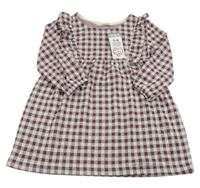 Nové - mahagónovo-biele kockované šaty s volánikmi PEP&CO