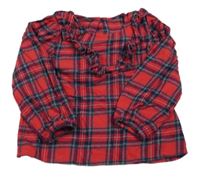 Červeno-tmavomodro/zeleno-biela kockovaná blúzka s volánikom George