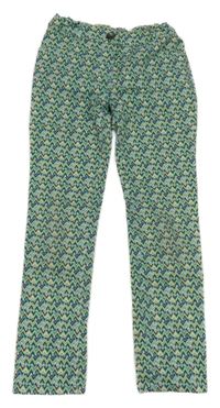 Modro-zeleno-žluto-bílé vzorované riflové kalhoty jbc