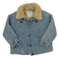 Modrá rifľová zateplená bunda s huňatým golierikom PRIMARK