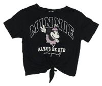 Černé crop tričko s Minnie a uzlem Peacocks