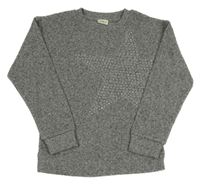 Sivý melírovaný úpletový sveter s hvězdou z kamínků F&F