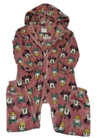 Starorůžová plyšová kombinéza s Minnie a Daisy a kapucí Next