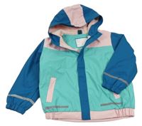 Světletyrkysovo/růžovo-petrolejová nepromokavá jarní bunda s kapucí X-MAIL