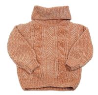 Skořicový melírovaný vzorovaný žinylkový svetrový rolák C&A