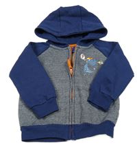 Tmavomodro-biela melírovaná prepínaci mikina s dinosaurom a kapucňou Kiki&Koko