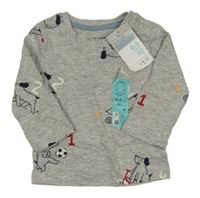 Nové - šedé melírované triko s pejsky a sportovními potřebami PRIMARK