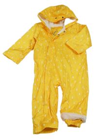 Tmavožltá kockovaná šušťáková jarná kombinéza s kapičkami a kapucí - kachnička M&S