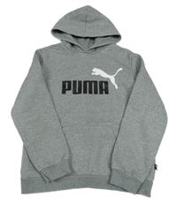 Šedá melírovaná mikina s logem a kapsou a kapucí PUMA