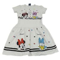 Biele šaty s Minnie a Daisy s flitrami a pruhmi Disney