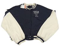 Nové - tmavomodro-smetanová baseballová crop mikina s písmenkem H&M