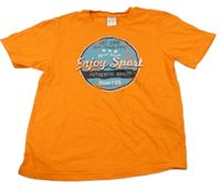 Oranžové funkčné tričko so znakom s nápismi Domyos