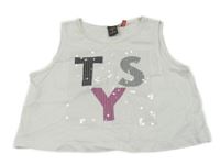 Biely crop top s písmenky a flitrami