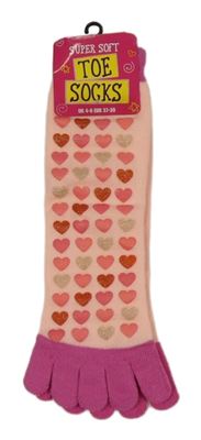 Nové - broskvovo-tmavoružové teplákové prstové ponožky so srdíčky vel. 37-39