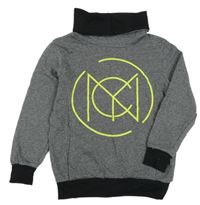 Antracitovo-čierna mikina s potlačou a komínovým golierom YIGGA