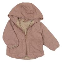 Starorůžová prošívaná šusťáková jarní zateplená bunda s kapucí ZARA