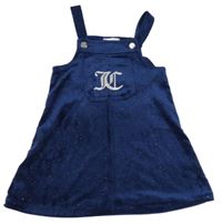 Tmavomodré trblietavé plyšové šaty s vreckom s písmenky JUICY COUTURE