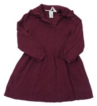 Tmavovínové pletené šaty s perforovaným vzorom a golierikom H&M