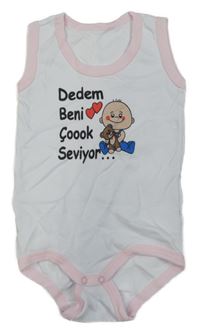Bielo-svetloružové body s miminkem a nápismi