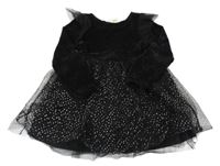 Černé žinylkovo/tylové šaty s volánky a třpytkami H&M 