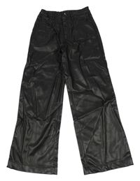 Čierne wide leg koženkové nohavice H&M