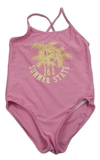 Růžové jednodílné plavky s palmami Primark