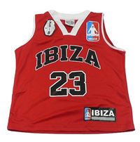 Červené sportovní tílko s číslem a nápisem