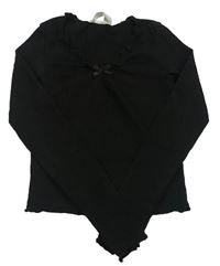 Čierne rebrované crop tričko s mašlou H&M
