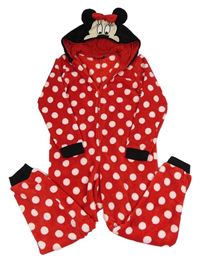 Červeno-čierna bodkovaná á chlpatá kombinéza s kapucí - Minnie zn. Disney