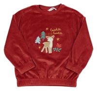 Červená plyšová mikina so srnkou a stromky M&S