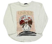 Bílé triko s dívkou s překlápěcími flitry George