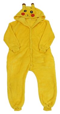 Hořčicová chlupatá kombinéza s kapucí - Pikachu