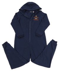Tmavomodrá fleecová kombinéza s kotvou a kapucňou Pepperts