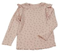 Ružové kvetované rebrované tričko s volánikmi Matalan