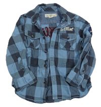 Modro-tmavomodrá kostkovaná košile s nápisem H&M