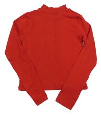 Červené rebrované crop tričko so stojačikom Peacocks