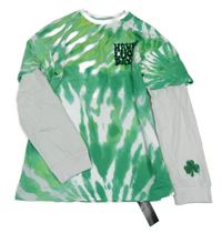 Nové - Zeleno-biele batikované tričko s nápisom Dunnes