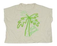 Smotanové crop tričko s palmou Zara