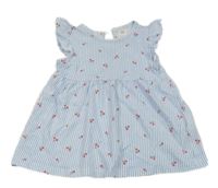 Bielo-modré pruhované bavlnené šaty s třešněmi H&M