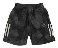 Tmavošedo-černé vzorované šusťákové funkční kraťasy Adidas